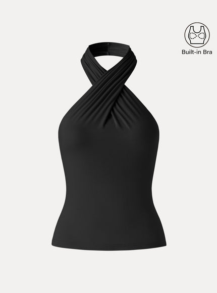 Criss Cross Halter Neck Going-Out Built-In Bra Top