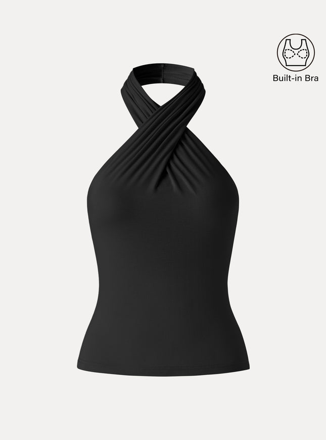 Criss Cross Halter Neck Going-Out Built-In Bra Top