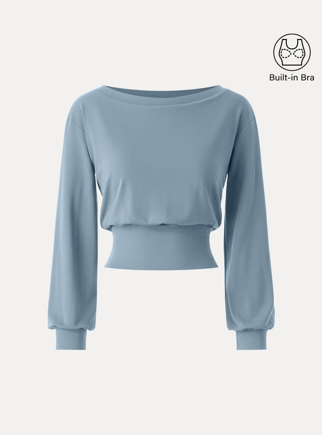 Non-Itchy Wool Blend Boatneck Built-In Bra Top