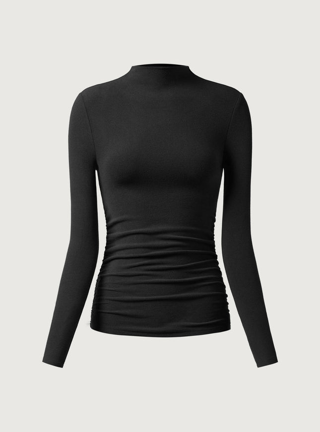 Ruched Sides Tuckable Mockneck Top
