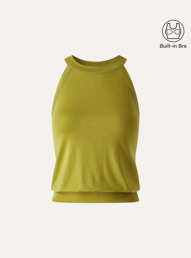 Halter Neck Banded Hem Built-In Bra Tank