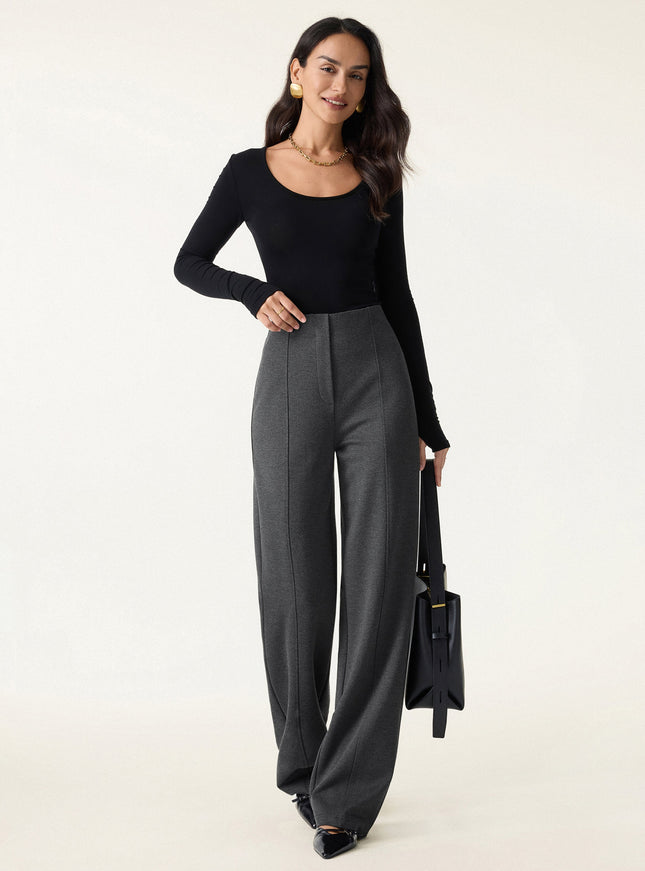 Ponte High-Rise Straight-Leg Pants with Pockets - Heather Black Grey