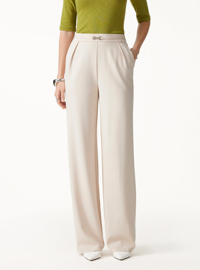 Ponte High-Rise Wide-Leg Pants with Pockets - Fog Beige