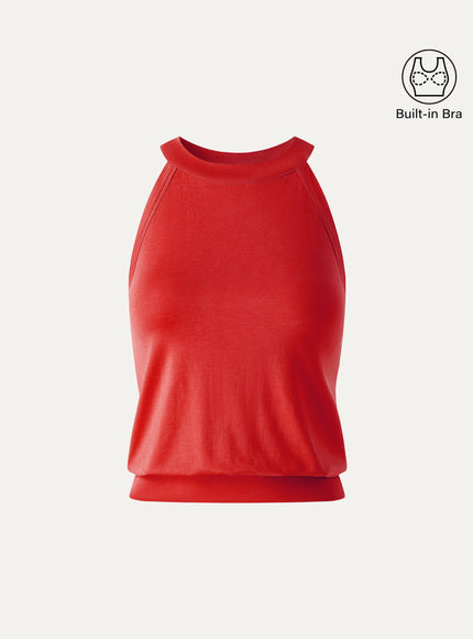 Halter Neck Banded Hem Built-In Bra Tank