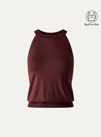 Halter Neck Banded Hem Built-In Bra Tank
