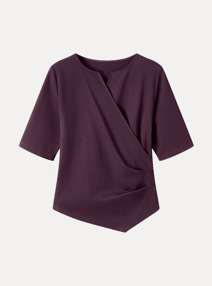 Ponte Surplice Elbow Sleeve Asymmetrical Hem Top