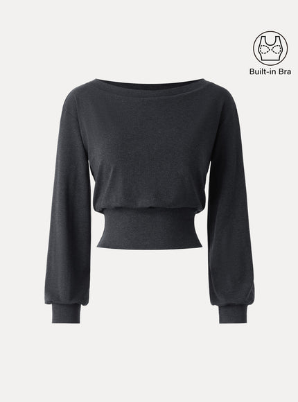 Non-Itchy Wool Blend Boatneck Built-In Bra Top
