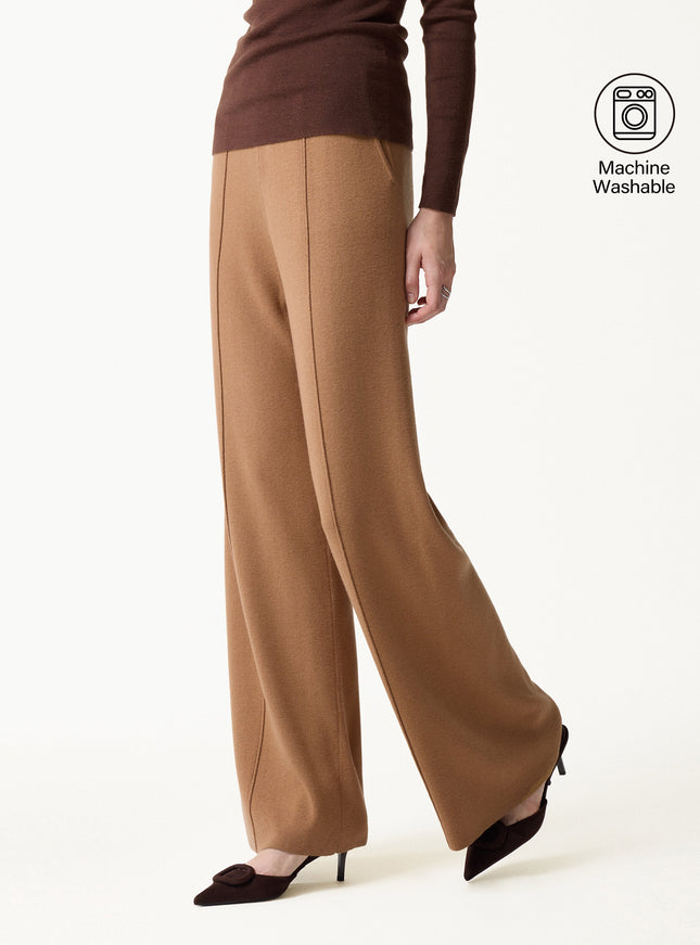 Merino Blend High-Rise Pintuck Wide-Leg Pants with Pockets