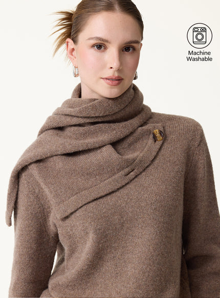 Merino Blend Plush Sweater with Removable Scarf