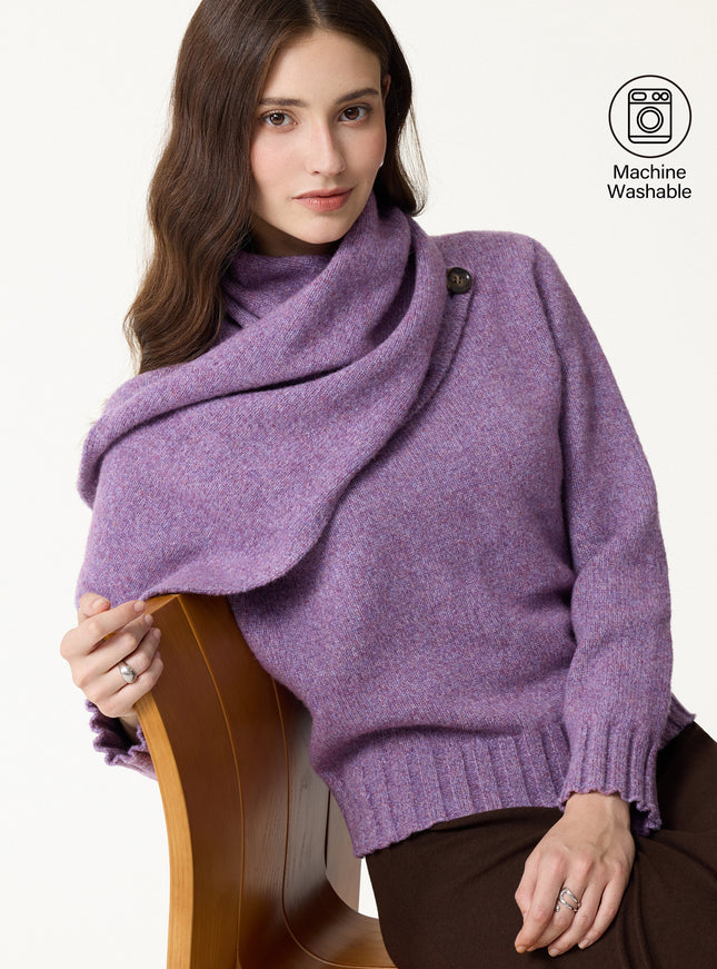 Merino Blend Plush Sweater with Removable Scarf