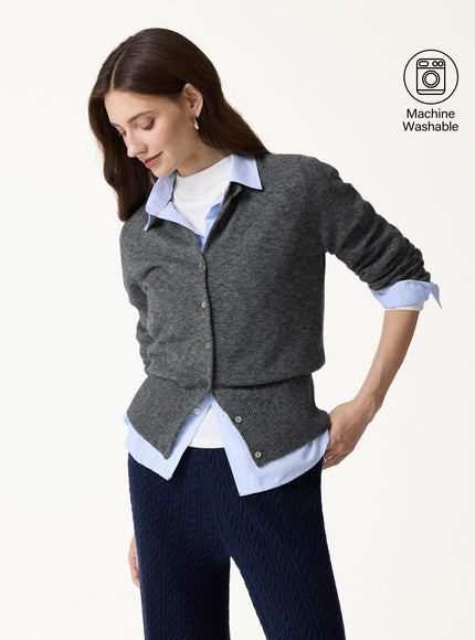 100% Merino Wool Crew Neck Long Sleeve Button-Front Cardigan