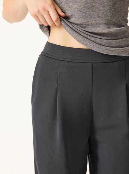 Sandwashed Spacer Mid Rise Straight Leg Pull-on Trousers with Pockets