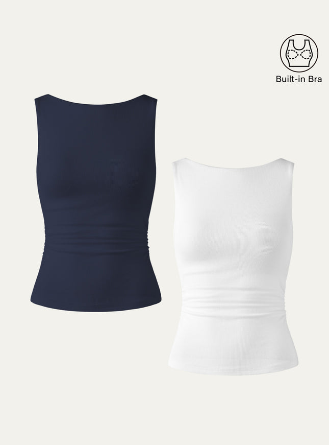 Elastic Open Back Built-In Bra Tank