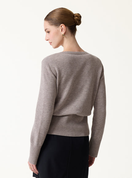 100% Merino Wool Crew Neck Long Sleeve Button-Front Cardigan