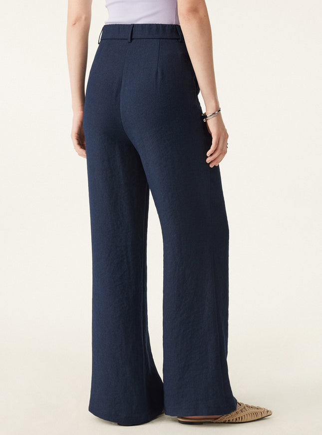 European Linen-Like Mid Rise Flared Pant with Pockets