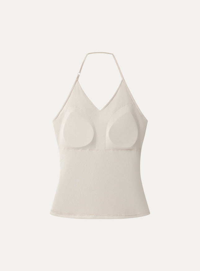 Modal Halter Neck Surplice Ruched Bandless Built-In Bra Top