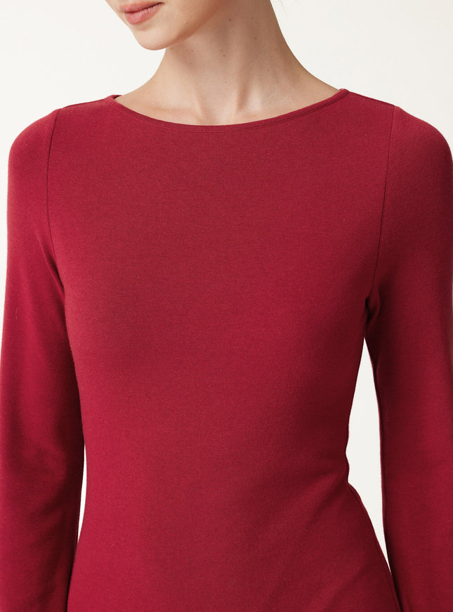 Boatneck Bell Sleeve Midi Built-In Bra Dress