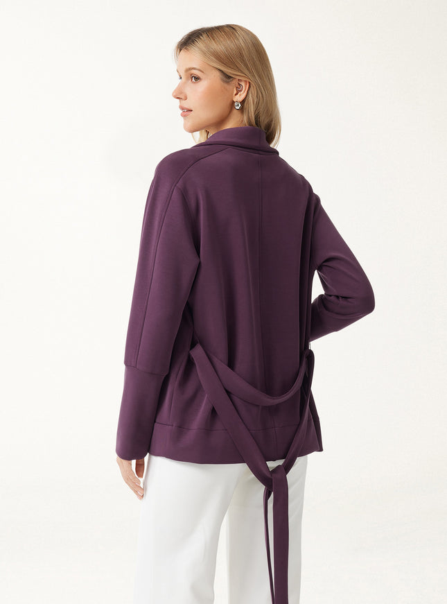 Modal Stretch Fleece Lapel Long Sleeve Belted Coat with Pockets