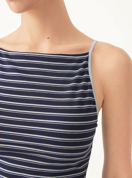 Striped Side Ruched Spaghetti New Airy Built-In Bra Tank