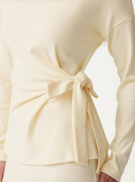 Boatneck Long Sleeve Tie-Waist Top