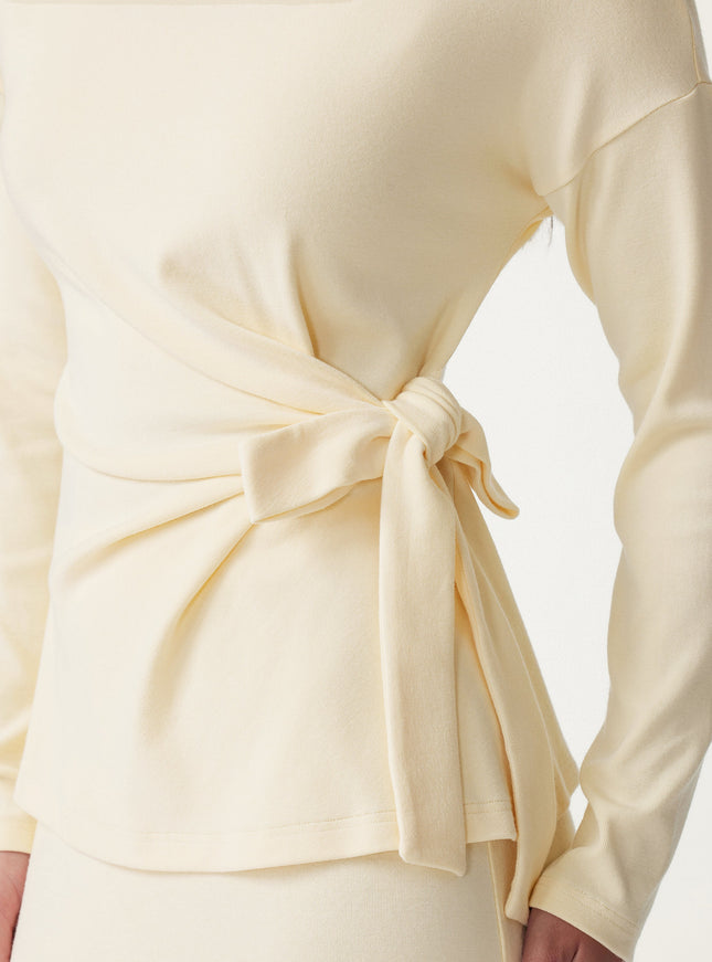 2Pcs Set Boatneck Long Sleeve Top & Mid-Rise Side-Slit Column Midi Skirt