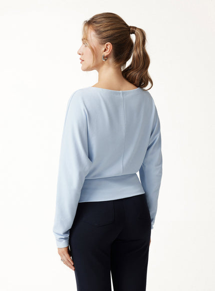 Slash Neck Batwing Sleeve Ruched Banded Hem Top