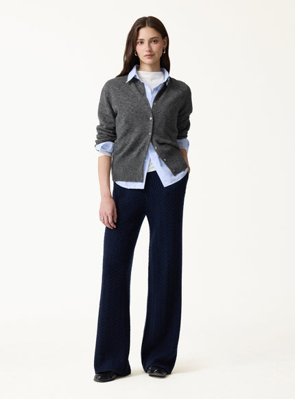 100% Merino Wool Crew Neck Long Sleeve Button-Front Cardigan
