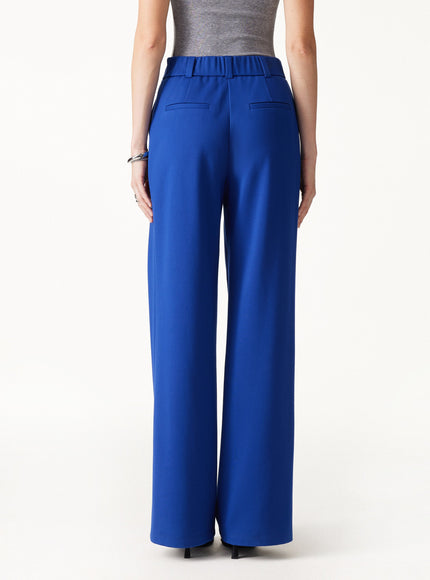 Ponte Mid-Rise Wide-Leg Tuck Pants with Pockets