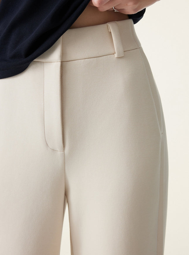 Stretchy Mid Rise Fly-Front Wide Leg Trouser