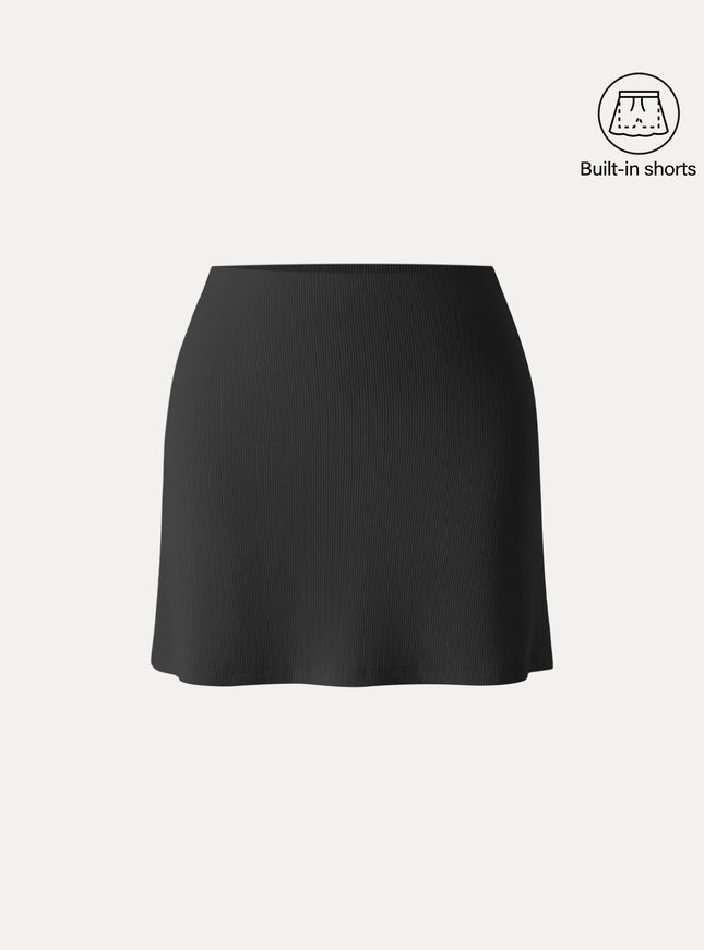 Stretch Cotton Pointelle A-line Mini Skirt with Built-in Shorts