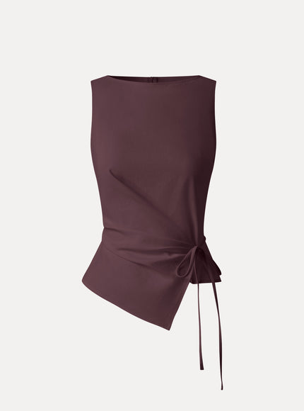 Lyocell-Linen Blend Boatneck Waist-Defined Top