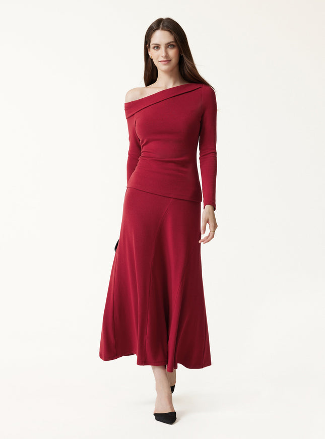 High-Rise Curved-Seam A-Line Midi Skirt