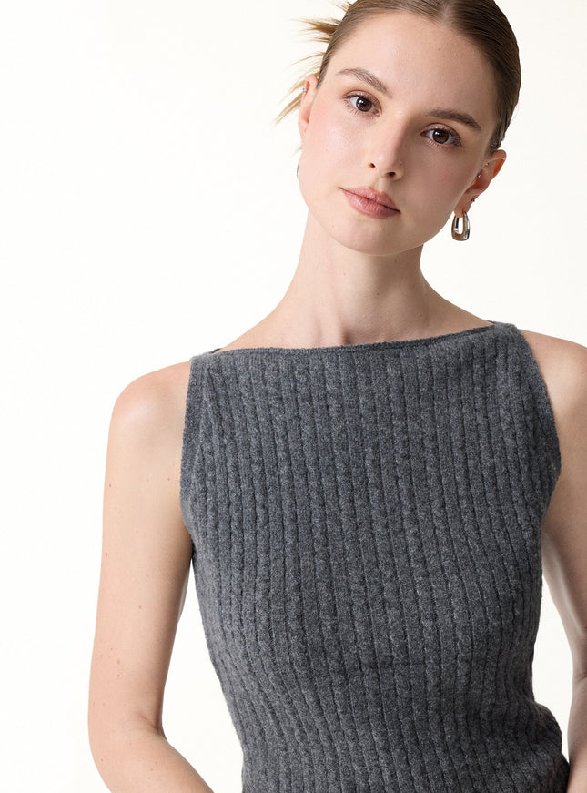 2Pcs Set Merino-Blend Sleeveless Sweater Tank & Merino-Blend Knit Skirt