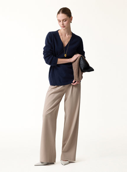 Merino-Blend V-Neck Long Sleeve Wrap Sweater