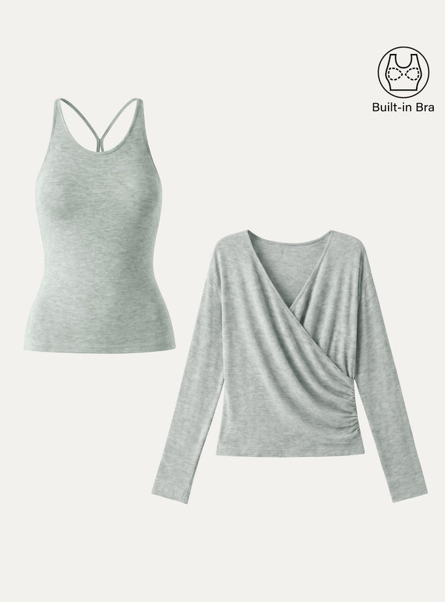 Two-Piece Set Cami with Surplice Ruched Built-In Bra Top