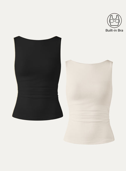 Elastic Open Back Built-In Bra Tank