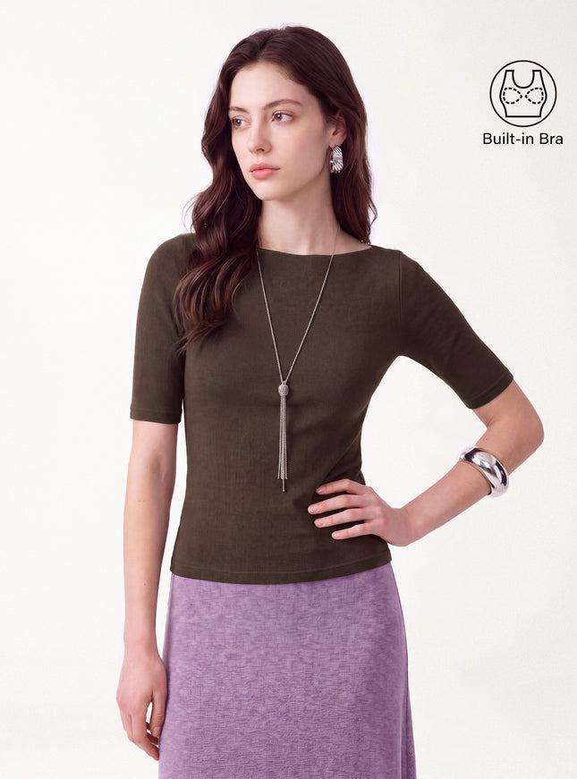 Elbow Sleeve Built-In Bra Top