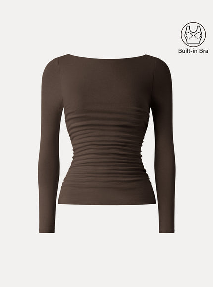 Boatneck Ruched Built-In Bra Top
