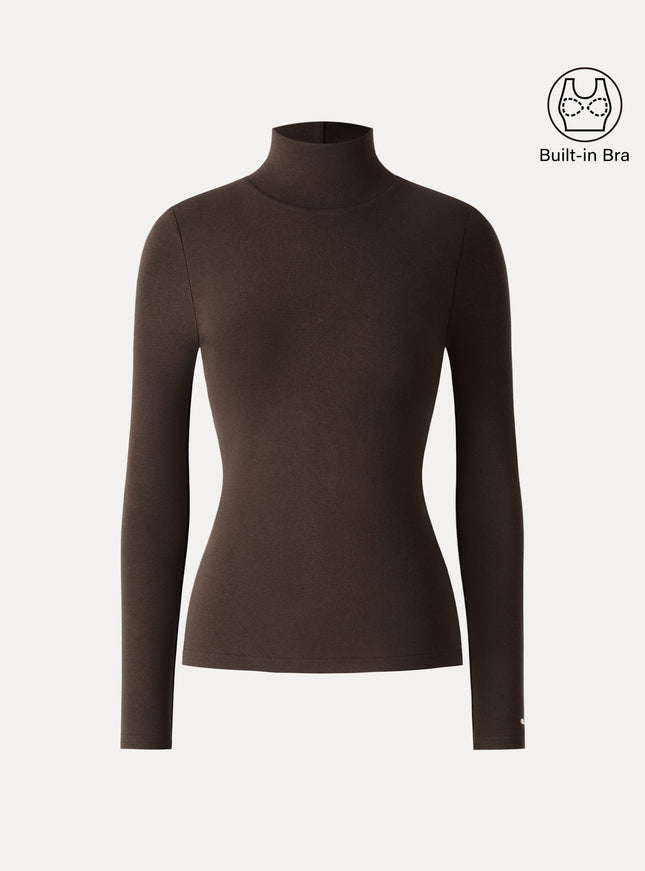 Turtleneck Long Sleeve Built-In Bra Top