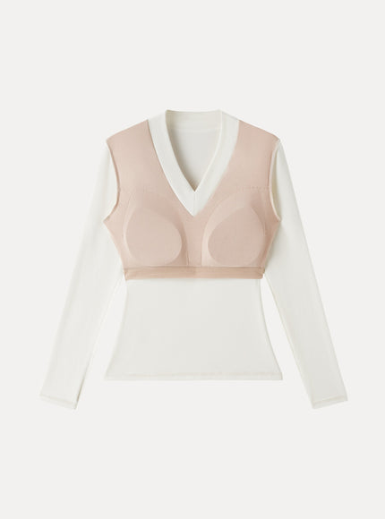 V-neck Wide Binding Slimming Built-In Bra Top