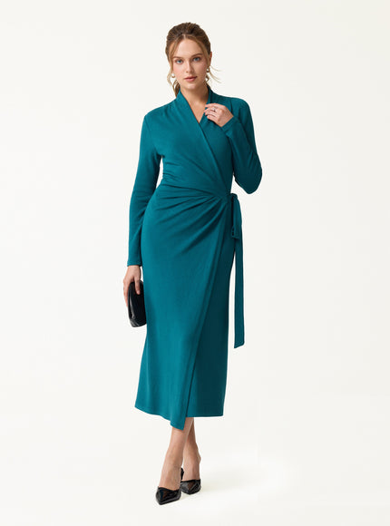 Classic Long Sleeve Midi Wrap Dress