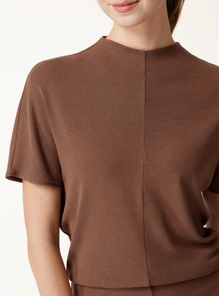 Mock Neck Cap Sleeve Seamed Top
