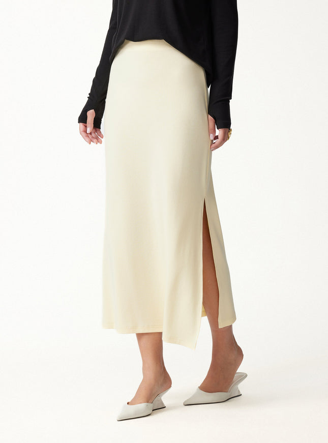 Mid-Rise Side-Slit Column Midi Skirt