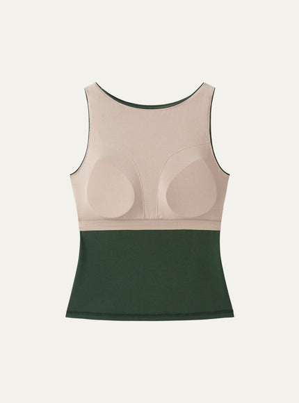 Stretch Cotton Boatneck Built-In Bra Tank