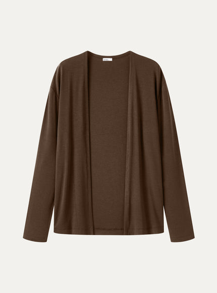 Premium Lyocell-Wool Open-Front Long Sleeve Cardigan