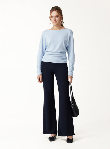 Slash Neck Batwing Sleeve Ruched Banded Hem Top