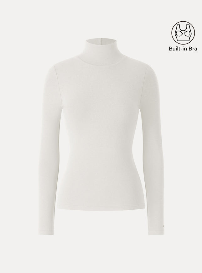 Turtleneck Long Sleeve Built-In Bra Top