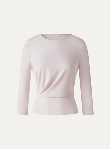 Cotton Lyocell Round Neck Tucked Top