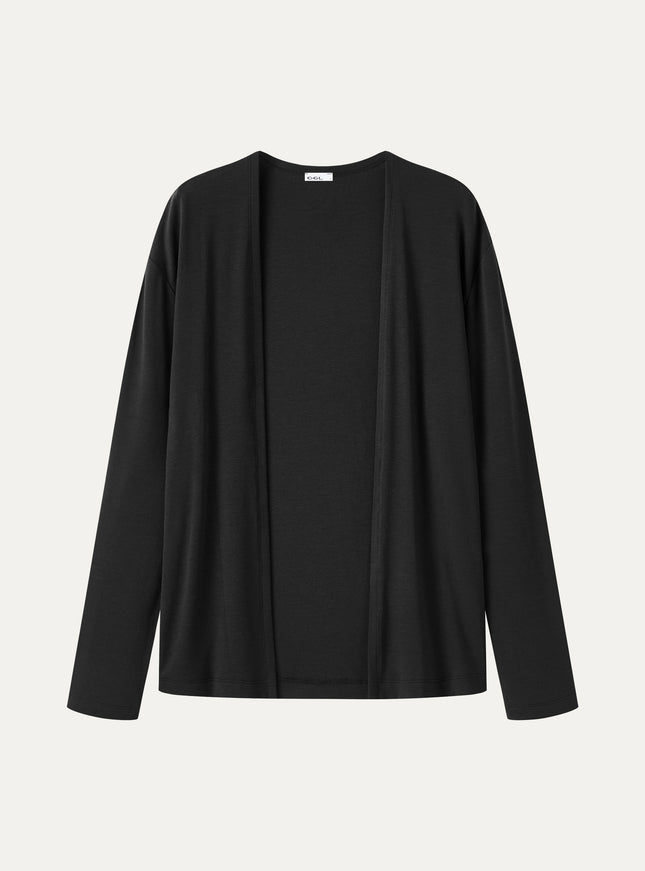 Premium Lyocell-Wool Open-Front Long Sleeve Cardigan