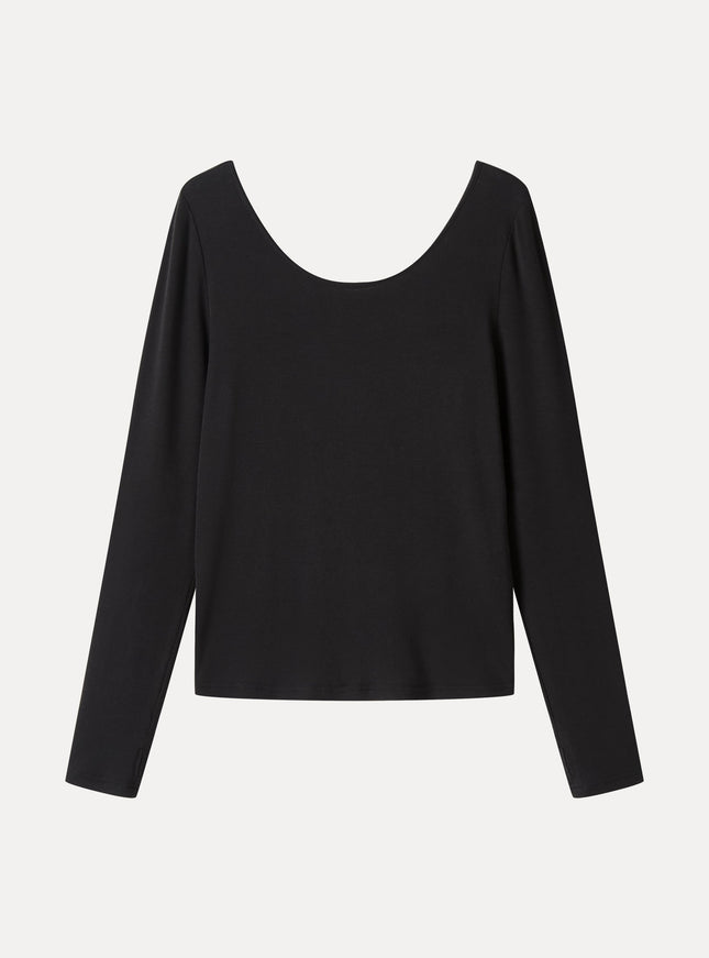 Premium Lyocell-Wool Scoop Neck Thumbhole Long Sleeve Top